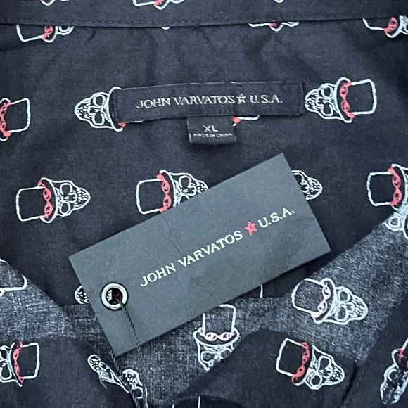 John Varvatos Skull in Top Hat Print Shirt - NWT - Picture 3 of 9